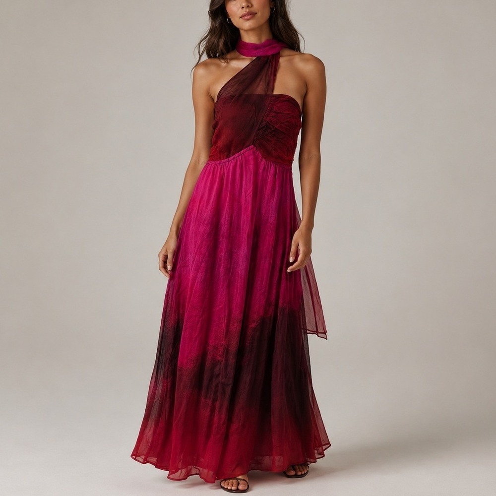 Plenty by‎ Tracy Reese Bare Scarf Halter Maxi S Pink Rose Ombre Dress Formal